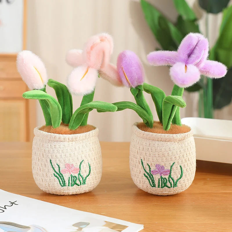 Soft Plush Potted Flowers with Embroidered Pots - Image 2