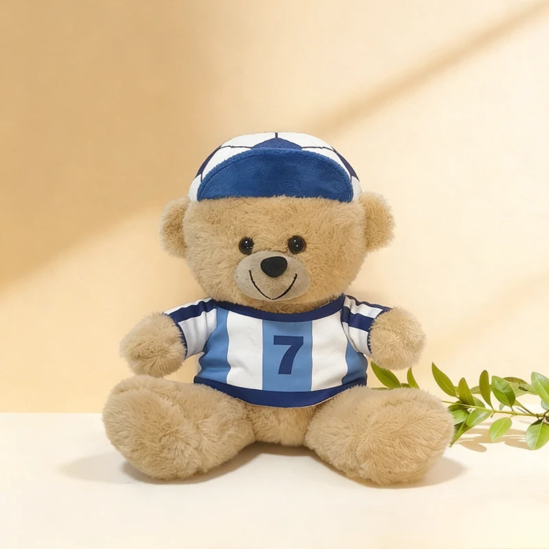 Plush Soccer Teddy Bear with Striped Jersey & Ball Hat - Image 8