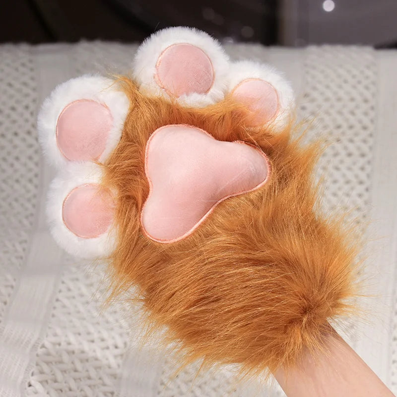Fluffy White Paw Mittens with Pink Pads - Image 14