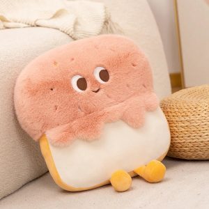 Cute Fuzzy Peach Toast Plush Pillow