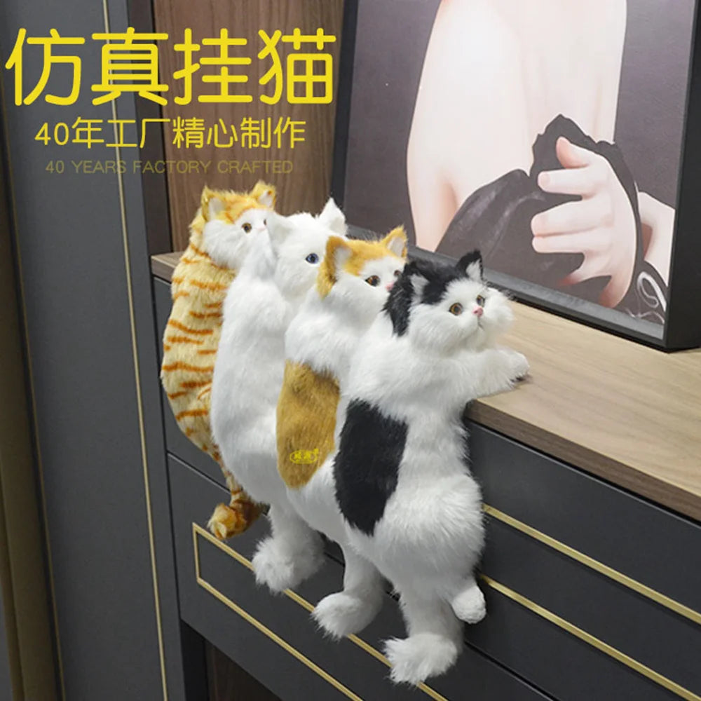 Fluffy Black and White Clinging Cat Plush - Image 2