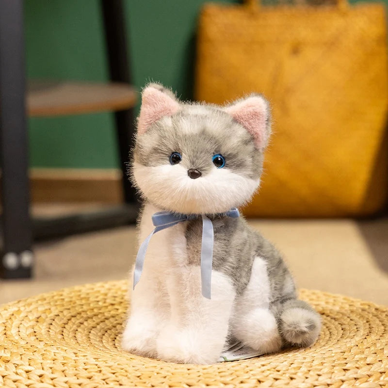 Cute Fluffy Sitting Cat Plush Toy with Bow - Image 9