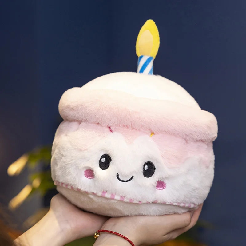 Cute Pink and White Cupcake Plush Toy with Candle - Image 4