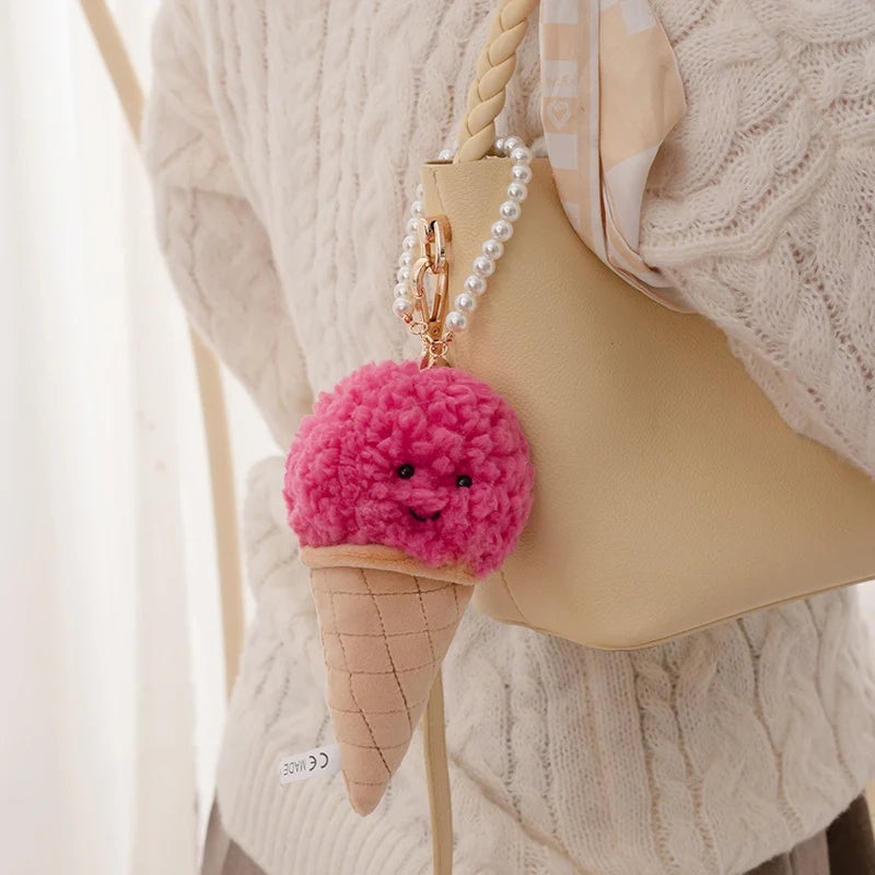 Cute Colorful Plush Ice Cream Keychain with Smile - Image 4