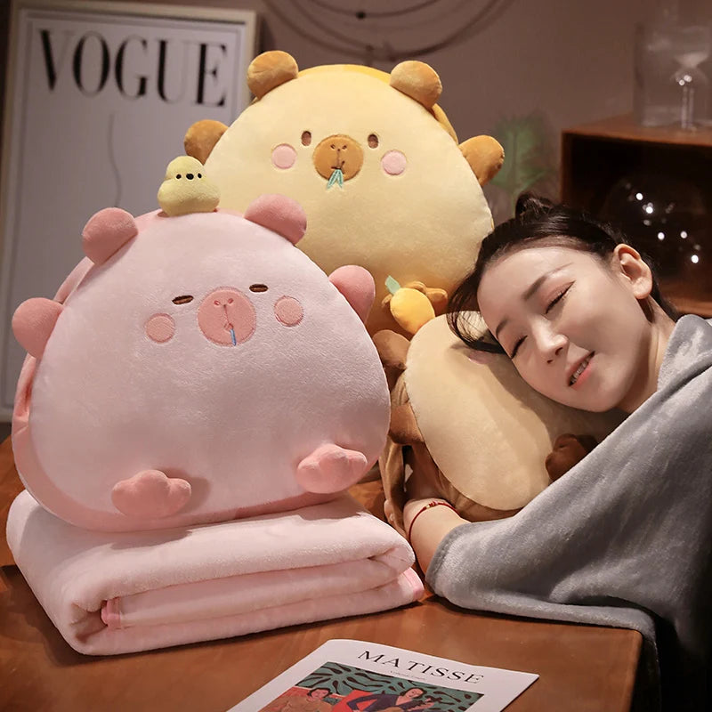 Beige Sleepy Animal Plush Pillow with Hidden Blanket - Image 4