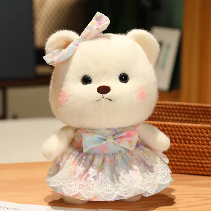 Cute Cream Plush Bear in Pink Polka Dot Dress - Image 9