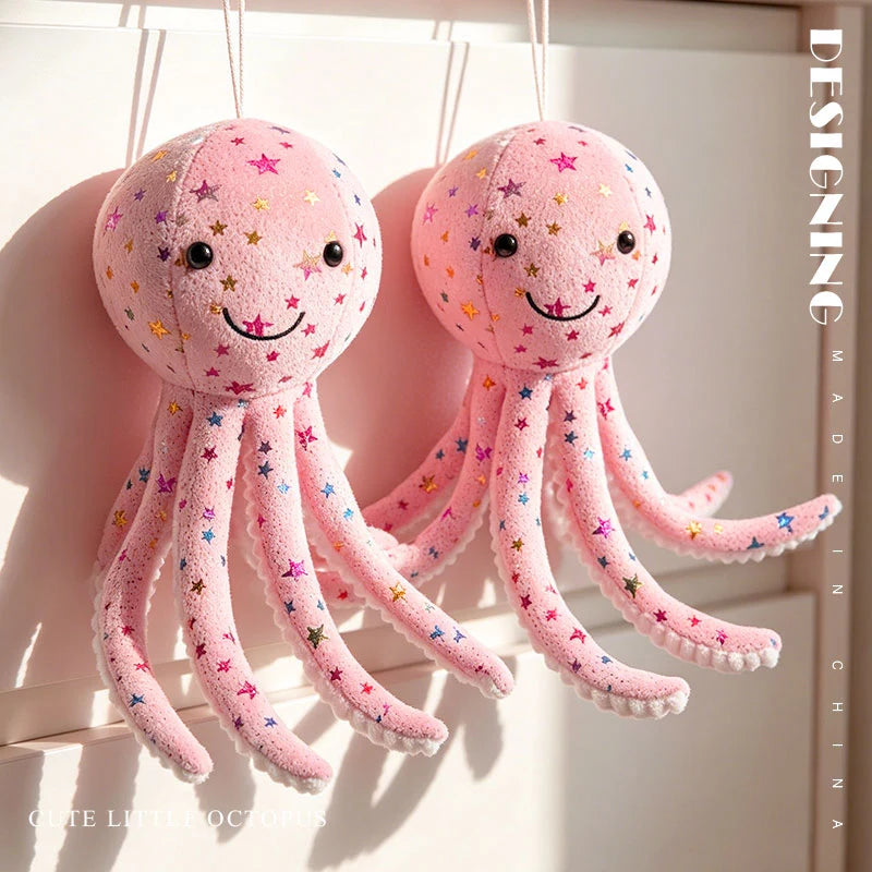 Cute Sky Blue Plush Octopus with Glitter Stars - Image 5