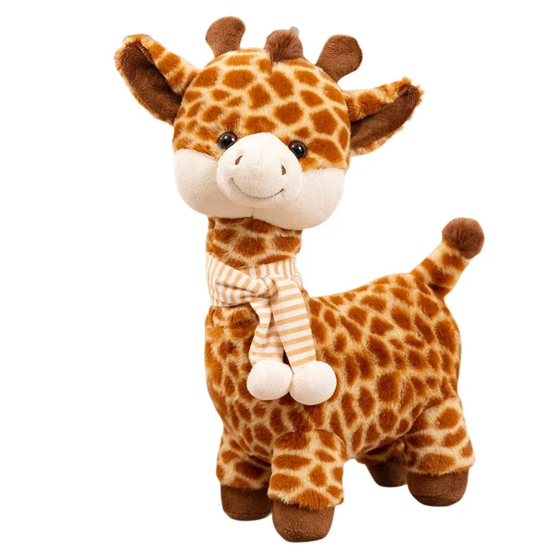 Cute Brown Spotted Plush Giraffe with Striped Scarf - Image 7
