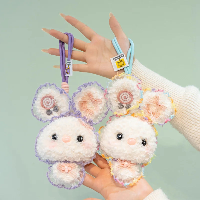 Fluffy Bunny Plush Keychain with Frilly Pastel Ears - Image 2