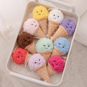 Cute Colorful Plush Ice Cream Keychain with Smile