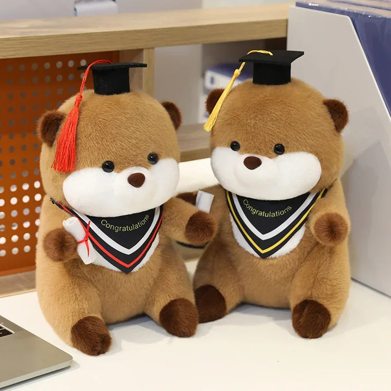 Brown Plush Graduation Bear with Cap and Diploma - Image 3