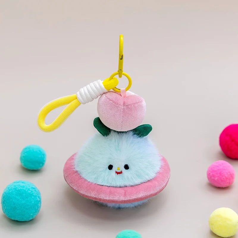 Cute Fluffy Planet Character Keychain Set with Flowers - Image 12