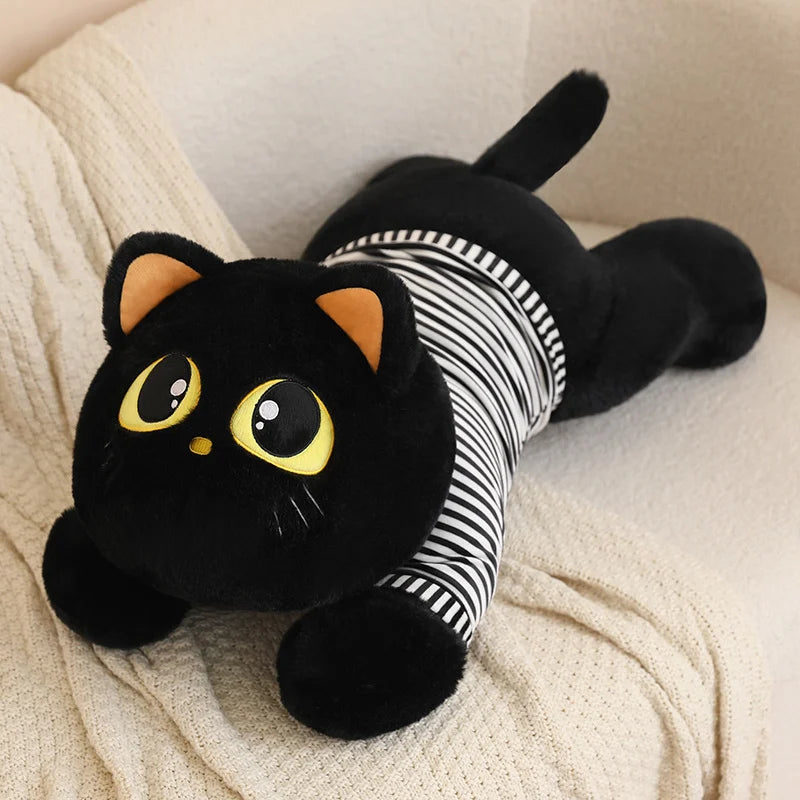Cute Striped Cat Plush Pillow, Black & Beige - Image 16