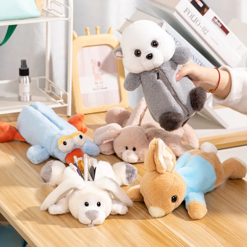 Soft Grey Plush Ferret Pencil Case