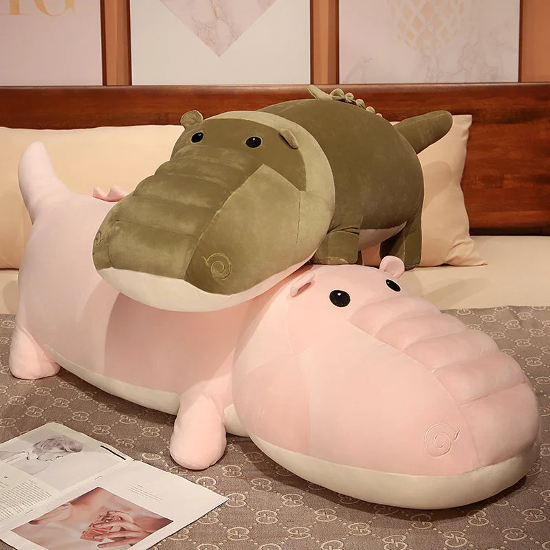 Soft Plush Olive Green Crocodile Cuddle Pillow - Image 3