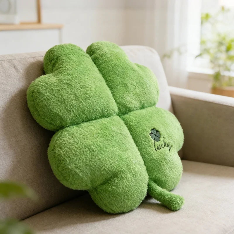 Lucky Green Plush Clover Throw Pillow - Image 3