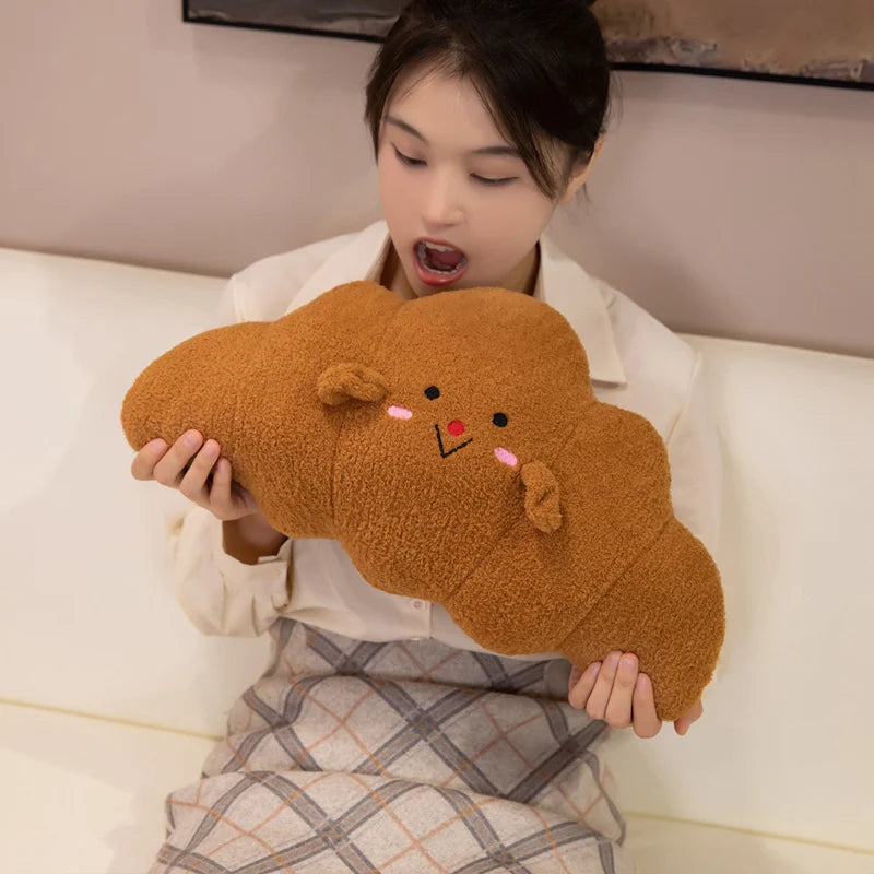 Cute Fuzzy Croissant Plush Pillow with Face - Image 5