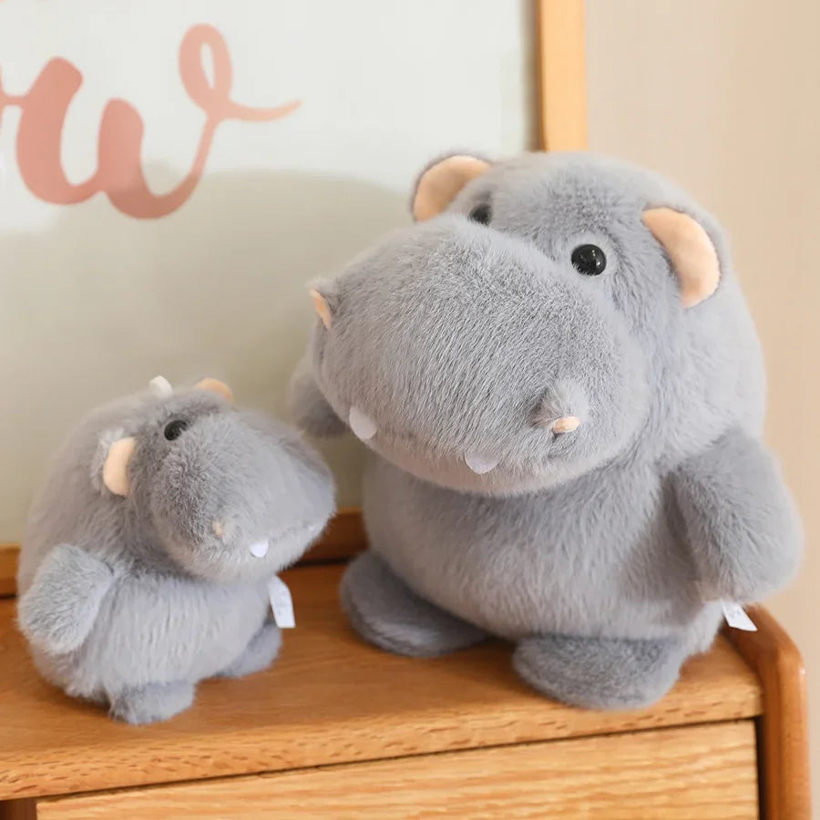 Chubby Gray Plush Hippo Toy with Tusks - Image 2
