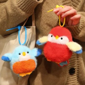 Vibrant Fluffy Bird Plush Keychain