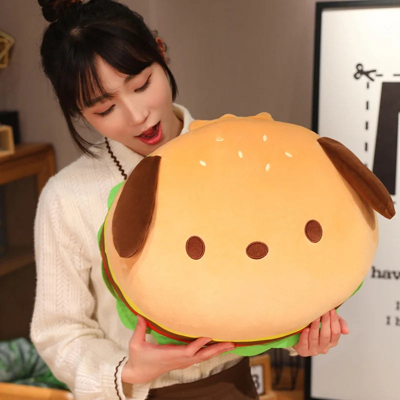 Cute Burger Puppy Plush Cushion with Green Lettuce - Image 5