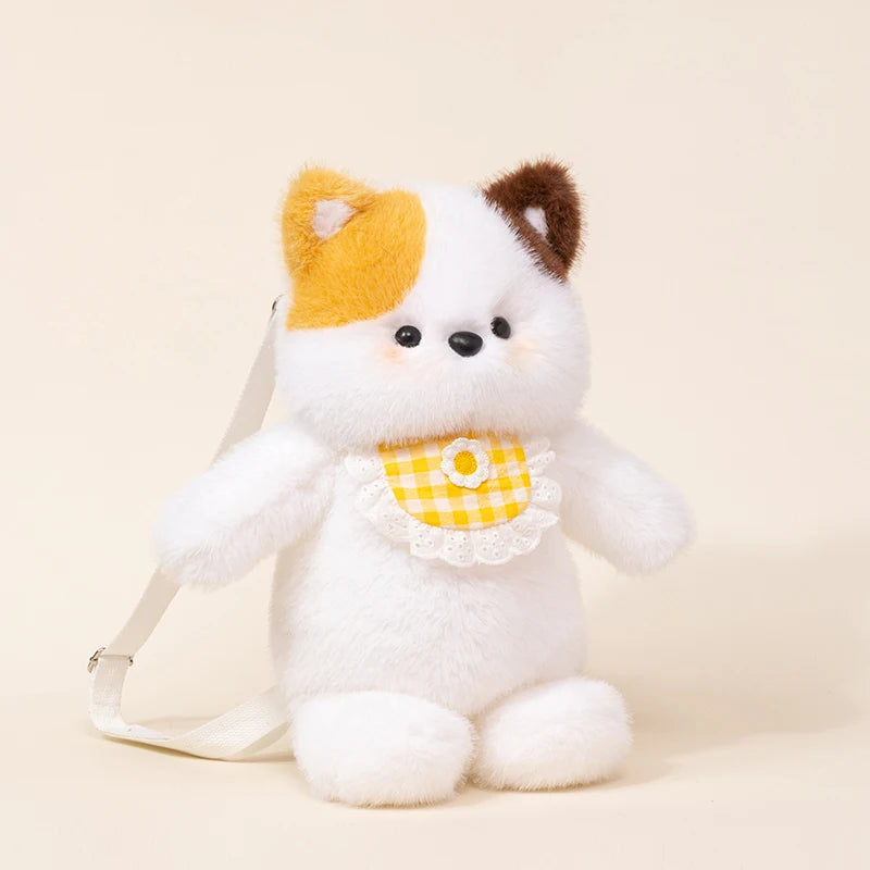 Kawaii Beige Plush Bear Shoulder Bag with Lace - Image 8