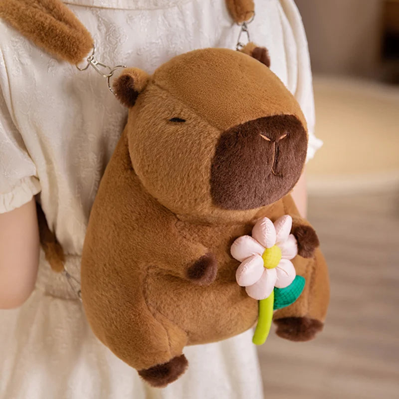 Cute Capybara Plush Crossbody Bag with Pink Bow - Image 13