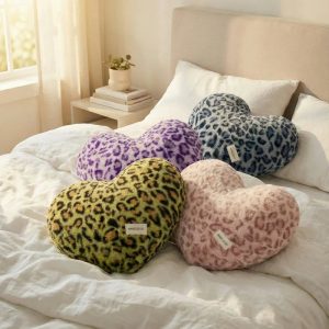 Vibrant Leopard Print Heart Plush Pillow