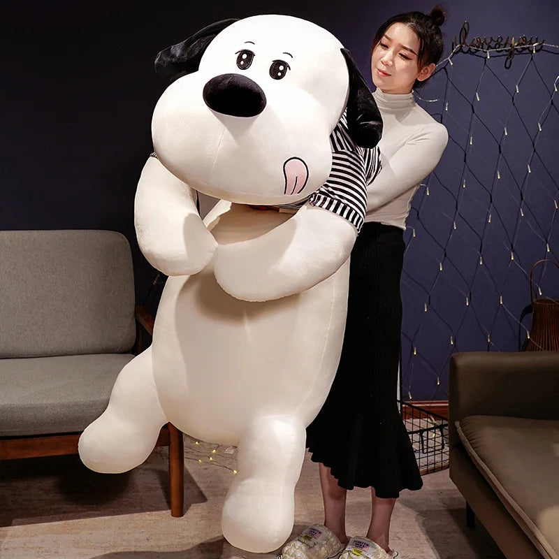 Cute Oversized Plush Dog Body Pillow with Striped Shirt - Image 2