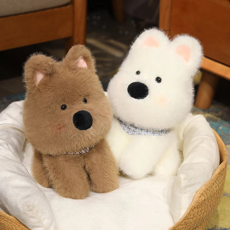 Chubby White Plush Dog with Blue Bandana - Image 6