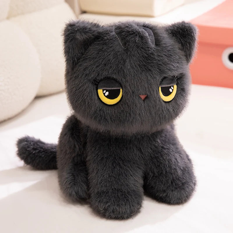 Cute Wide-Eyed Black Plush Cat - Image 5