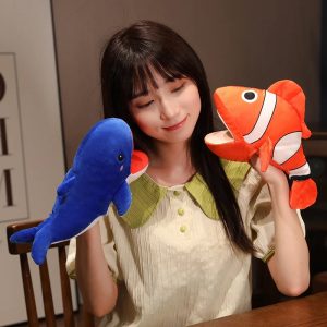 Plush Orange Clownfish Hand Puppet with Open Mouth