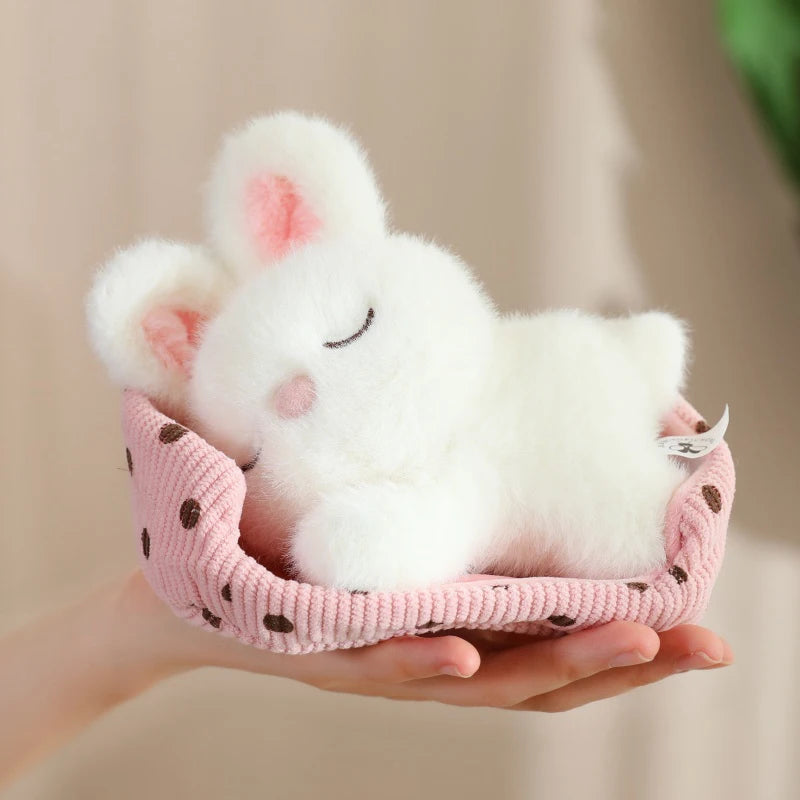 Cute Sleeping Animal Plush in Polka Dot Bed - Image 6