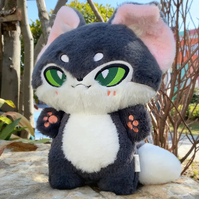 Dark Grey Fox Plush Toy with Green Eyes - Image 7