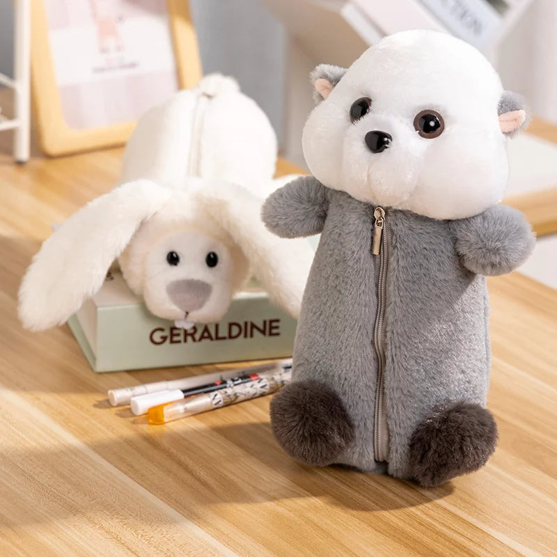 Soft Grey Plush Ferret Pencil Case - Image 3
