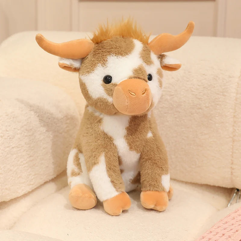 Fluffy Spotted Plush Cow with Horns - Image 9