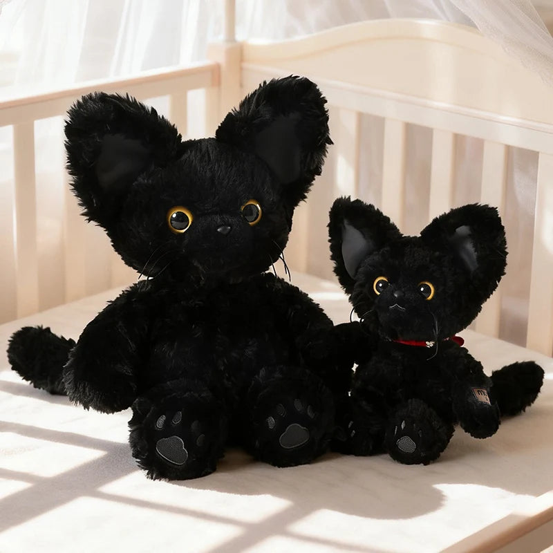 Fluffy Black Cat Plush Toy with Red Collar - Image 4