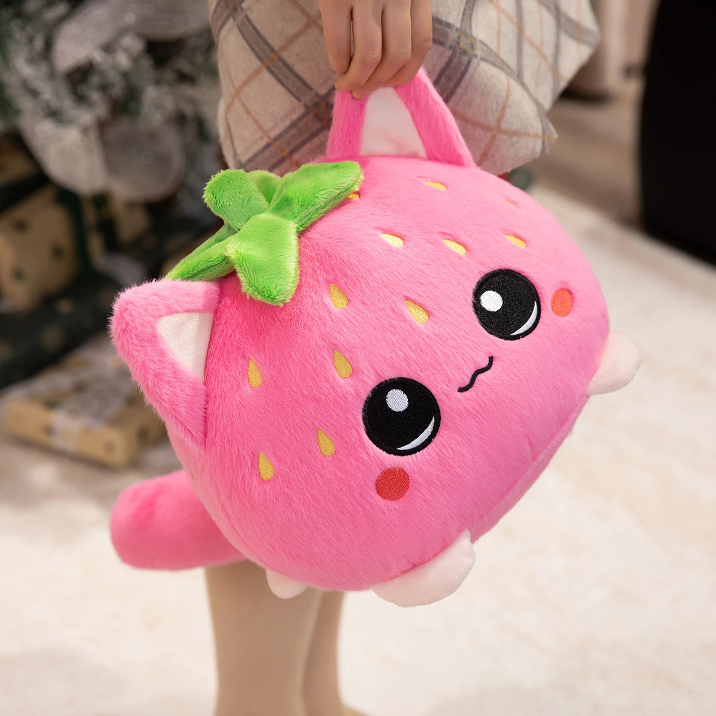Kawaii Pink Strawberry Cat Plush Toy - Image 3