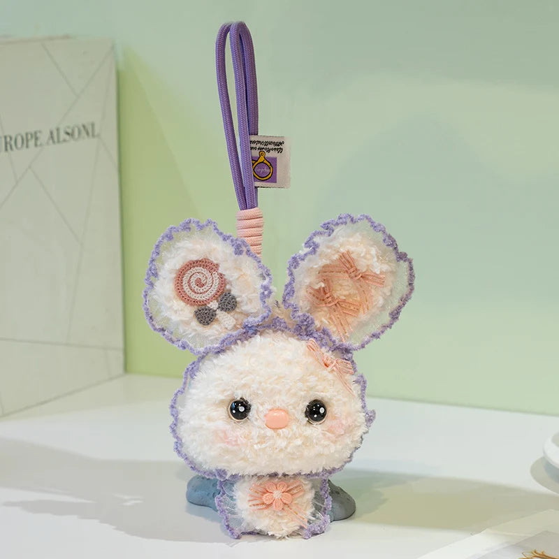 Fluffy Bunny Plush Keychain with Frilly Pastel Ears - Image 8