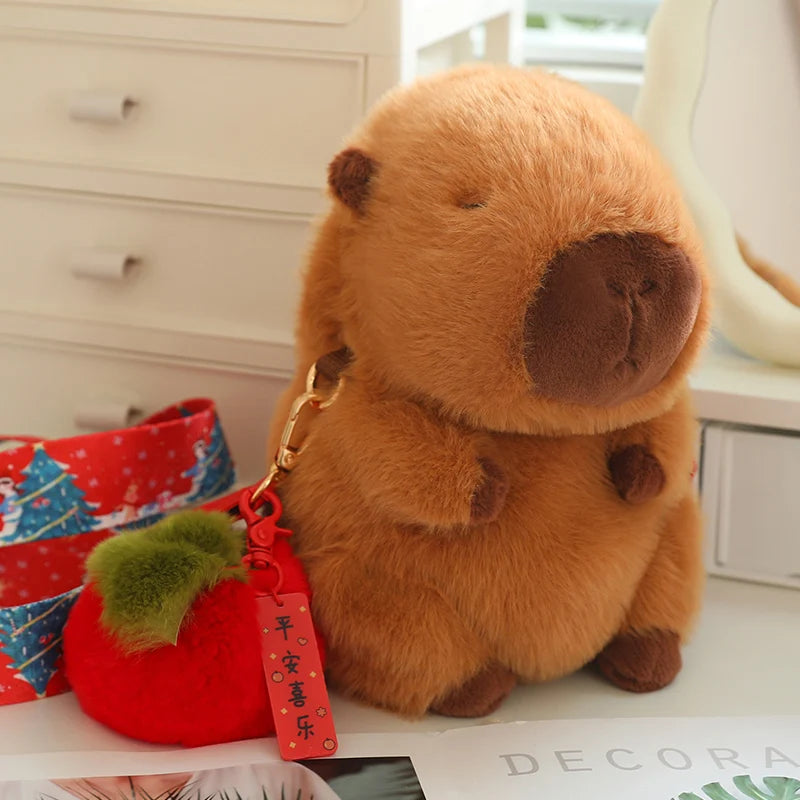 Plush Capybara Crossbody Bag with Pom-Pom Charm - Image 6