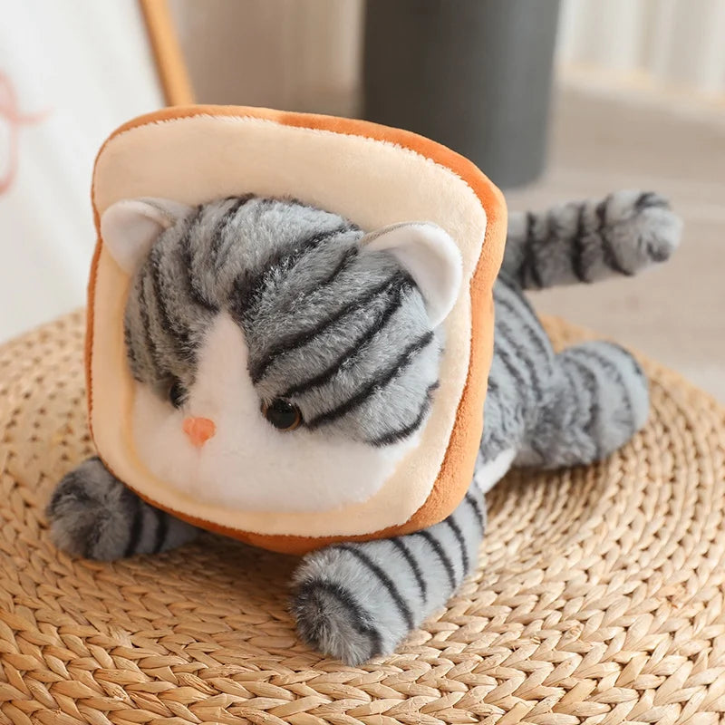 Gray Tabby Cat in Bread Slice Plush Toy