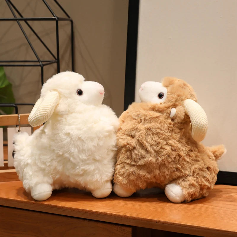 Creamy White Fluffy Sheep Plush with Ribbed Ears