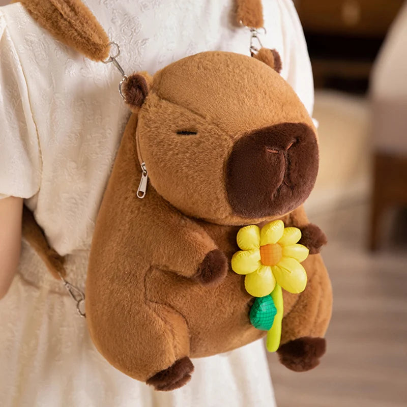 Cute Capybara Plush Crossbody Bag with Pink Bow - Image 11