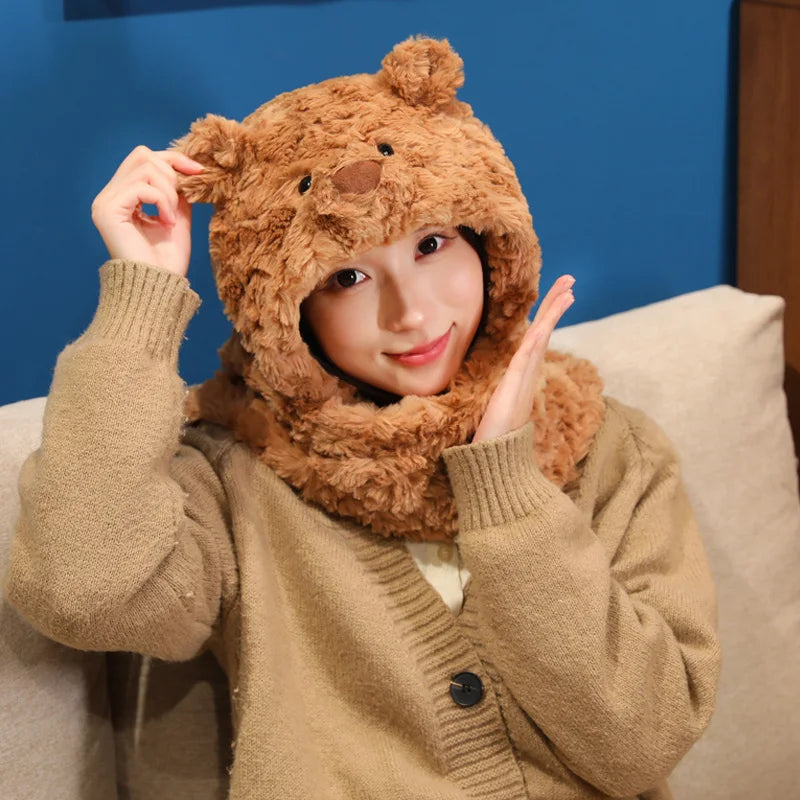 Pale Pink Pig Plush Hooded Scarf - Image 3