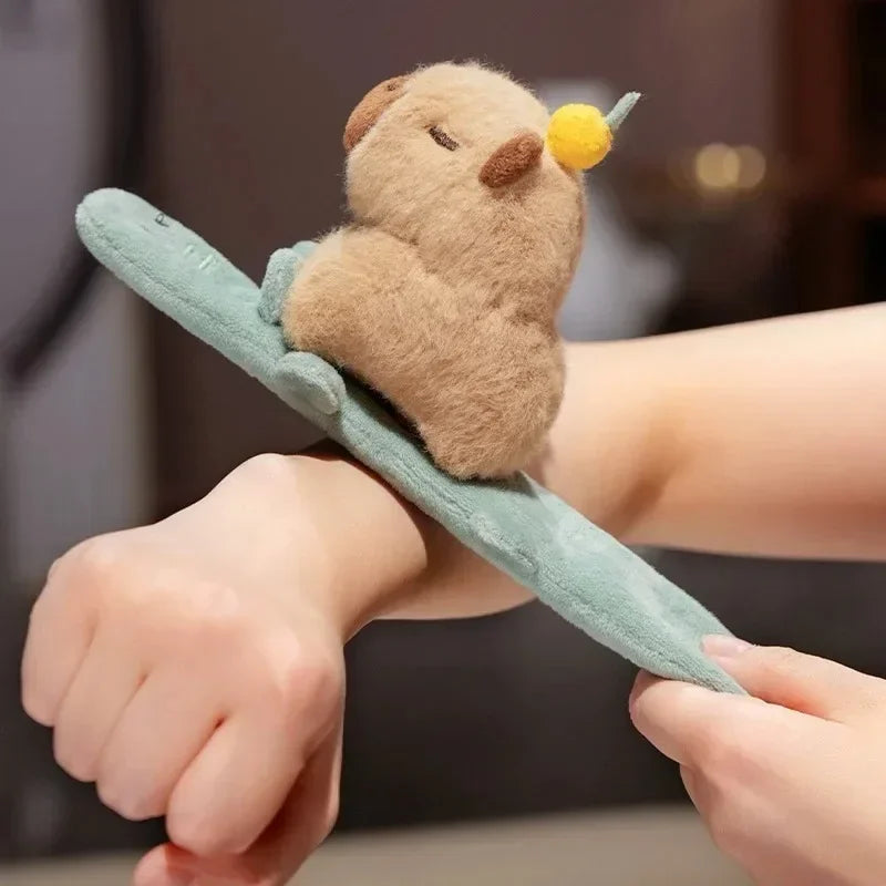 Plush Beige Capybara on Green Frog Slap Bracelet - Image 5