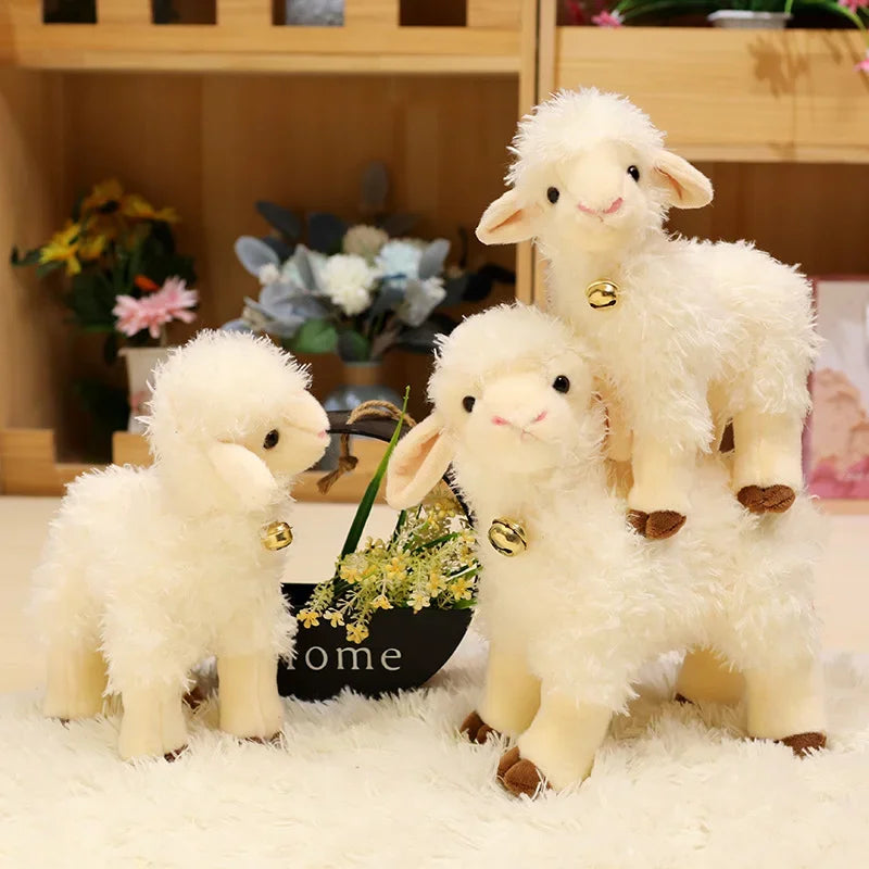 Two Fluffy Creamy White Lamb Plush with Bells - Image 4