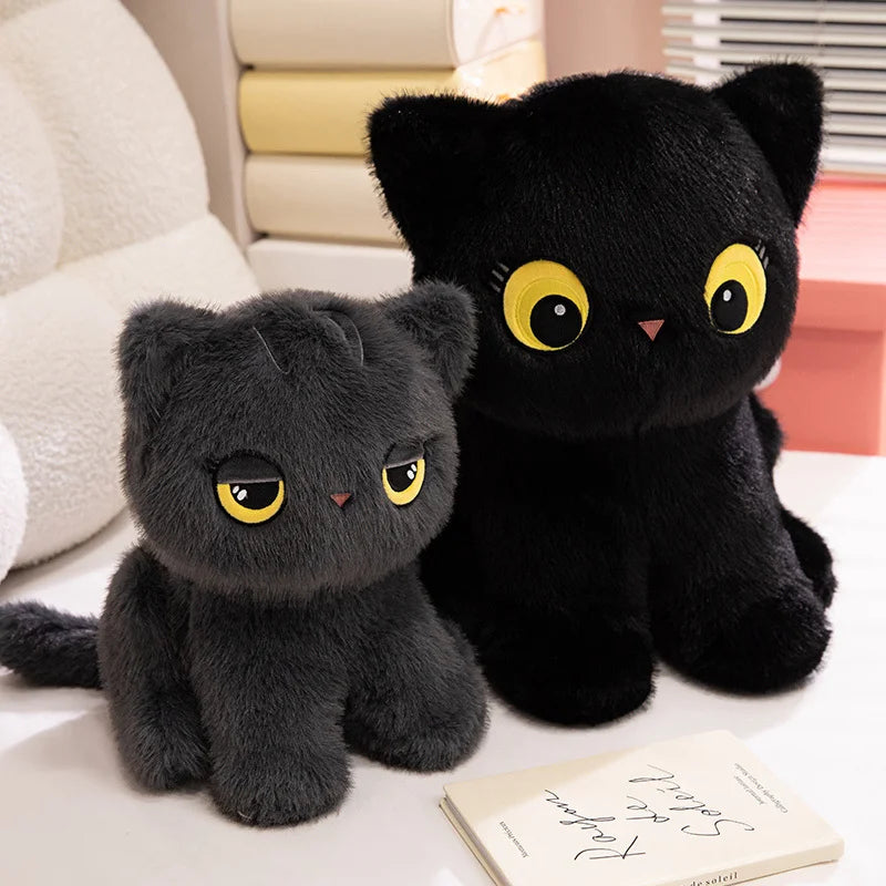 Cute Wide-Eyed Black Plush Cat - Image 3