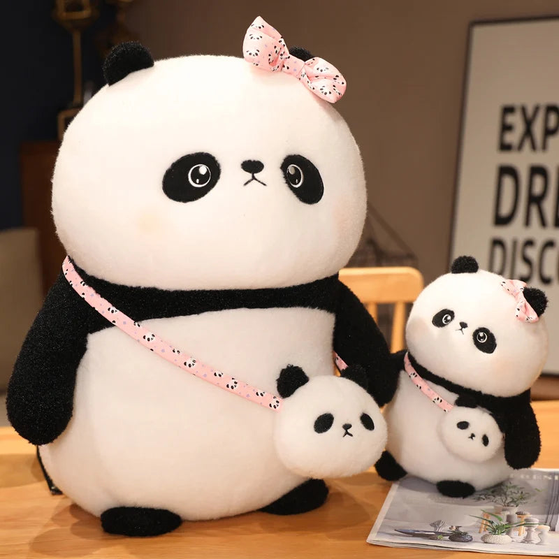 Chubby Panda Plush with Pink Bow and Mini Purse - Image 3