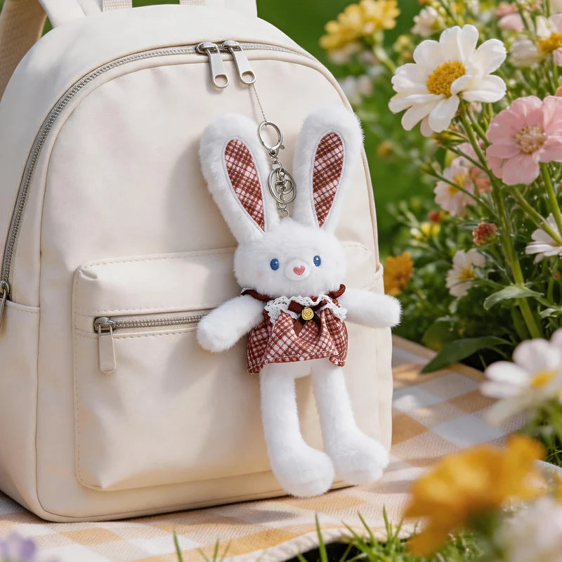Sweet Gingham Plush Bunny Keychain Bag Charm - Image 5