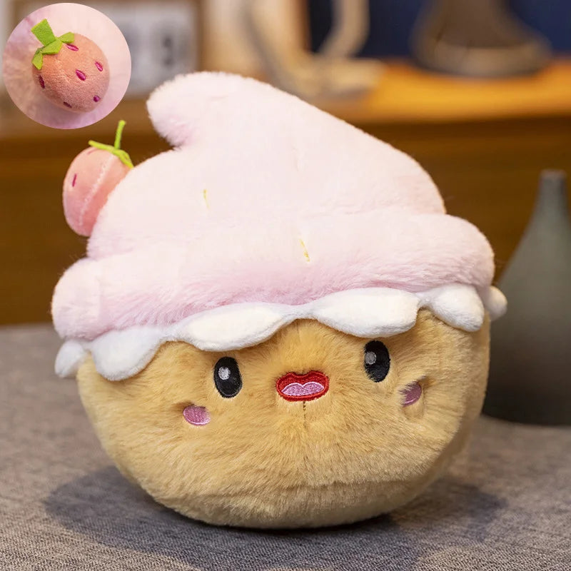 Cute Pink and White Cupcake Plush Toy with Candle - Image 8
