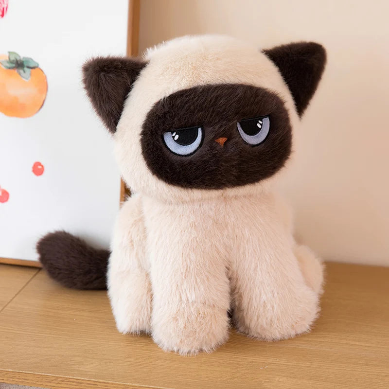 Grumpy Siamese Cat Plush Toy in Cream and Brown - Image 6